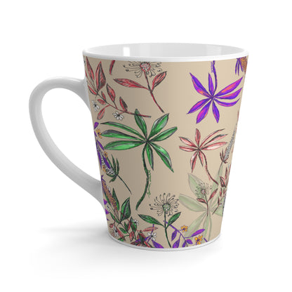 Singapore Botanics Latte Mug, Colorful Layers, Beige Background, Unique Artwork Gift, Coffee and Chai Cup, Trendy 2025 Design