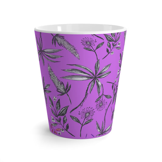 Latte Mug - Singapore Botanics Print, Stunning Lilac Shade, Eclectic Style, Coffee & Chai Lovers Gift, Trendy 2025 Go-To, Maximalist