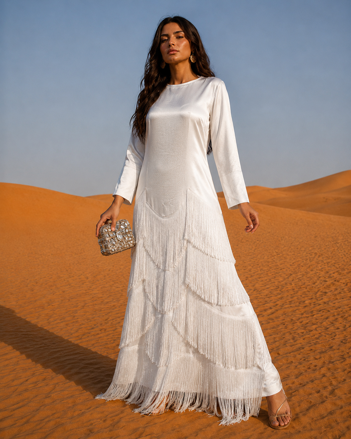 LUXÉ Fringe Maxi – Ivory Dune
