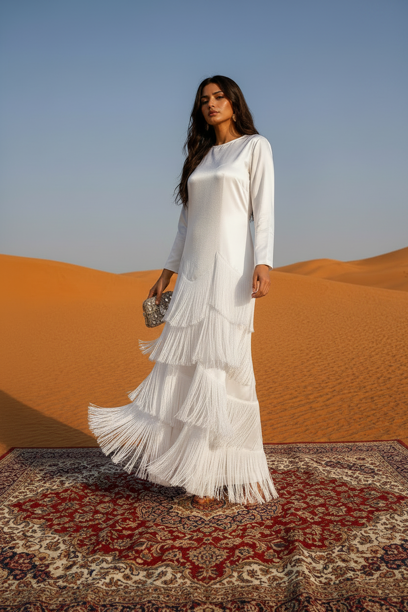 LUXÉ Fringe Maxi – Ivory Dune