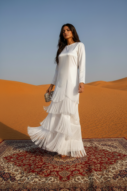 LUXÉ Fringe Maxi – Ivory Dune