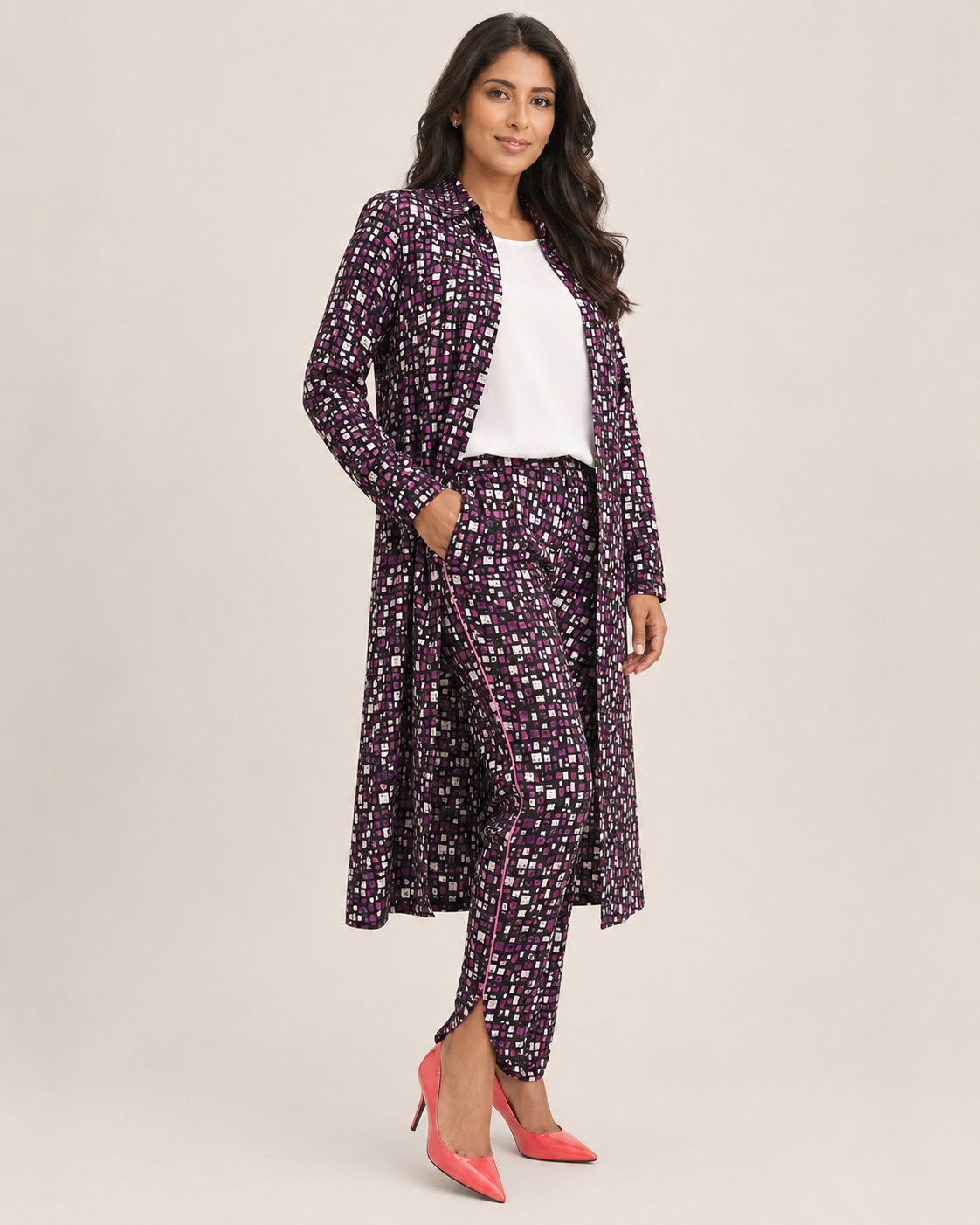 HIBISCUS Silk Long Shirts Set