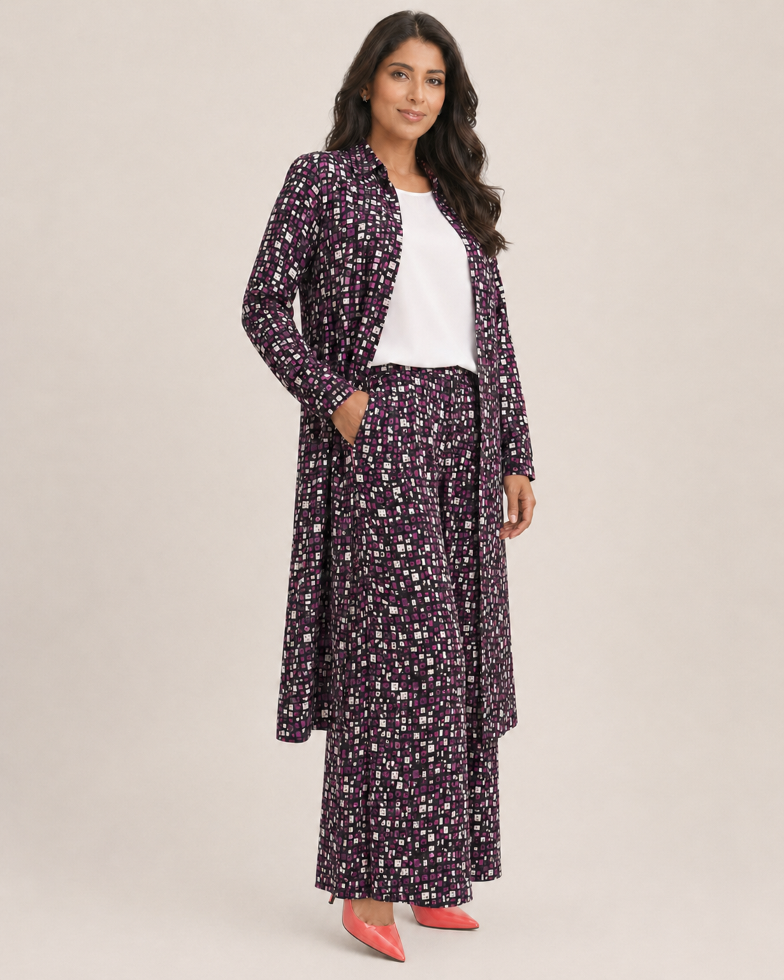 HIBISCUS Silk Long Shirts Set