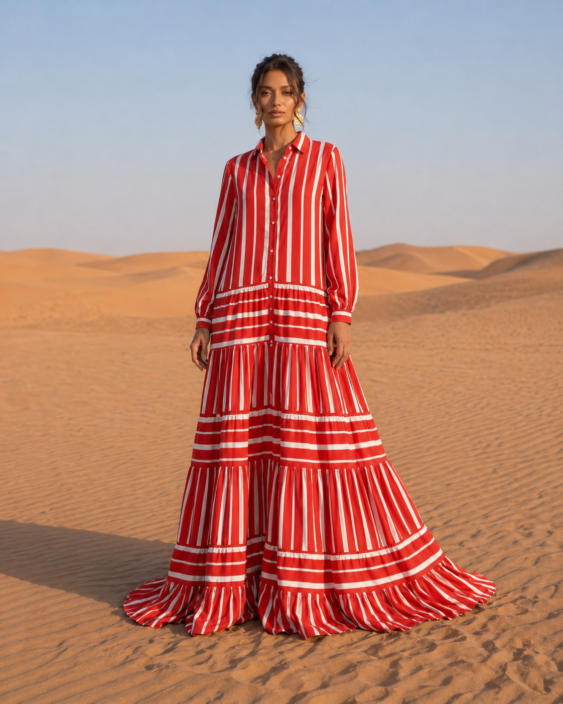 RED AND WHITE SRIPED MAXI DRESS