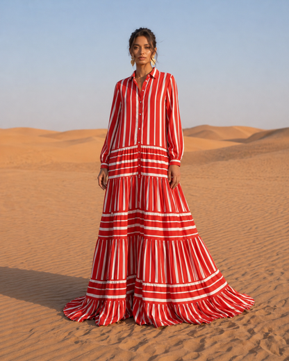 RED AND WHITE SRIPED MAXI DRESS
