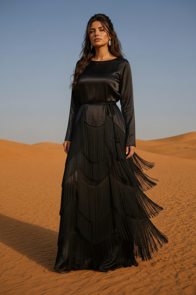 LUXÉ Fringe Maxi – Ebony Dune