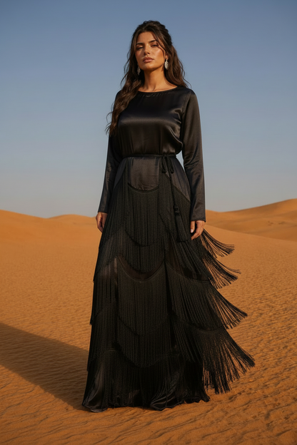 LUXÉ Fringe Maxi – Ebony Dune