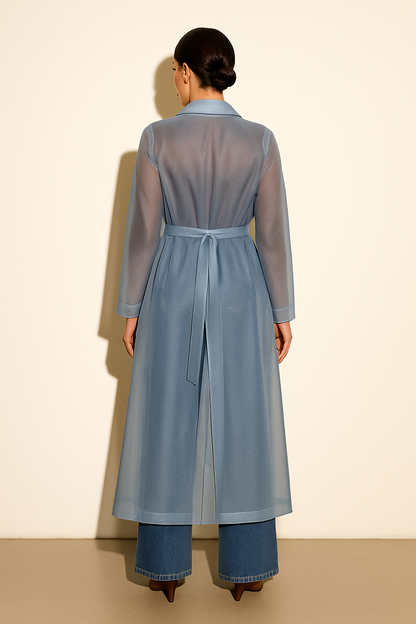 BLUE GREY ORGANZA COAT DRESS