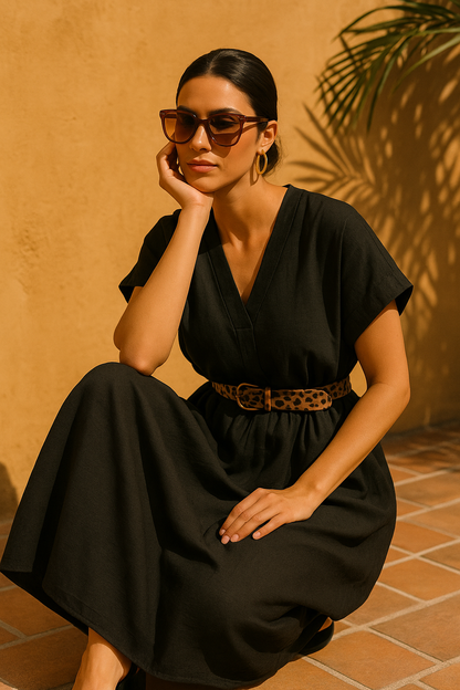 Linen V Neck Dress